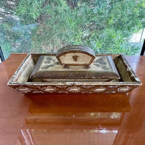 Vintage Florentine Gilt Rocking Blotter & Pen Tray – Italy - Picture 1 of 16